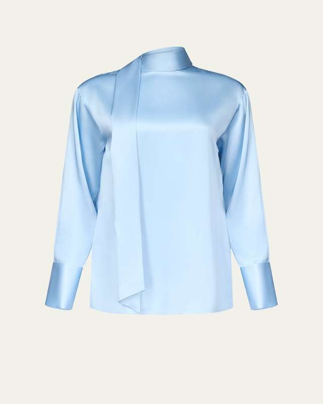 x Henry Zankov Eldridge Oversized Tie-Neck Silk Top